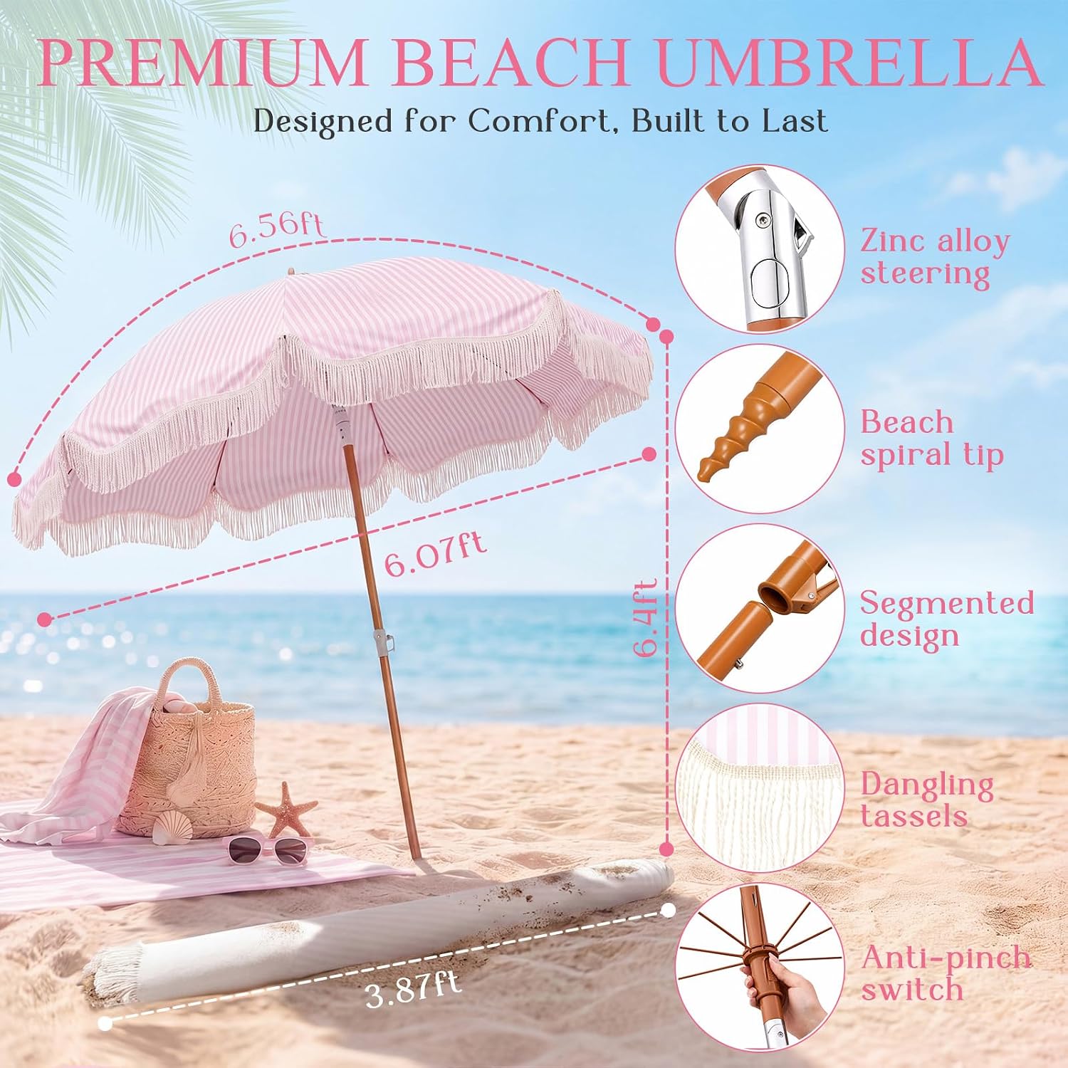Payung Pantai Bergaris Merah M - Outdoor Furniture With Umbrella ulasan dan harga